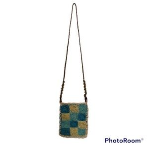 Blue Miami Crochet Beaded Crossbody Purse, Handmade Boho Festival Bag